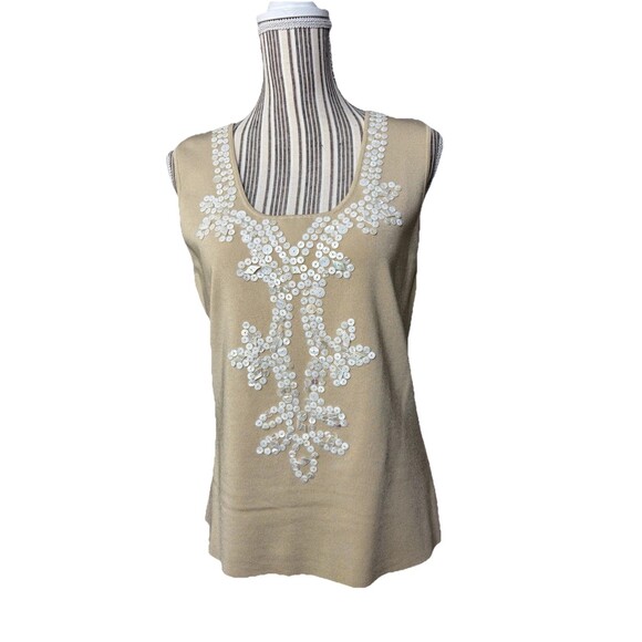 Lafayette 148 New York Silk Blend Tank Sleeveless Top Mother of Pearl XXL